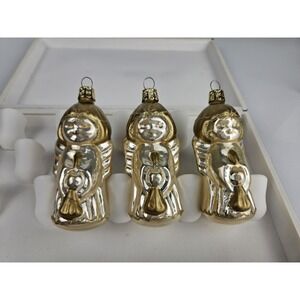 Vintage Set Of 3 Czech Republic Mercury Glass Angel Horn Christmas Ornaments